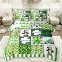 Manfei St.Patrick Day 7pcs Bedding Comforter Set,Cute Farmhouse Highland Cow Queen Bedding Sets,Lucky Four Leaf Clover Queen Sheet Sets For Girl Boys,Super Cozy Room Decor Reversible