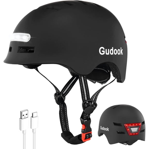 Adult Bike Helmet with Light - Bicycle Helmets Men - Women - Front and Back LED Lights Adjustable Cycling Helmet for Urban Commuter Biking Scooter