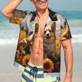 thumbnail image 4 of Picia Cute Corgi Sunflower Gentle Cotton Regular Fit Short Sleeve Casual Hawaiian Shirt for Men-3X-Large, 4 of 8