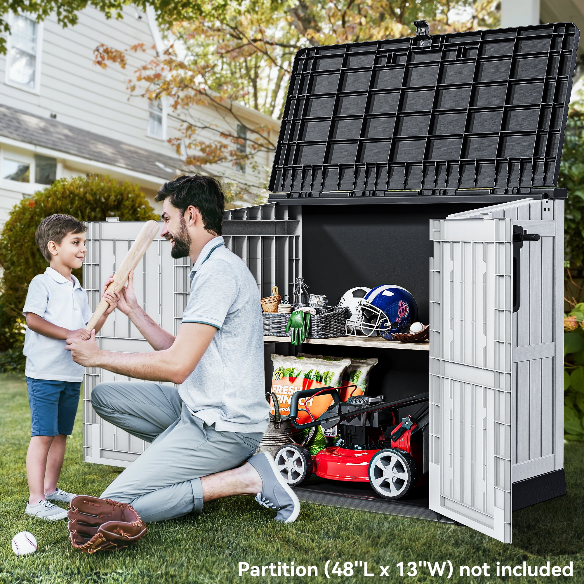 Uforic 36 cu ft Resin Outdoor Storage Shed,Horizontal Tool Shed, Waterproof Outdoor Storage with Lockable Doors & Air Vent for Trash Cans, Garden Tools