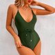 thumbnail image 5 of Gibobby Bañador de una pieza Nuevo traje de baño Sexy Bikini europeo y americano Color sólido para mujer Cuello colgante Traje de baño con cordones(Verde,M), 5 of 5