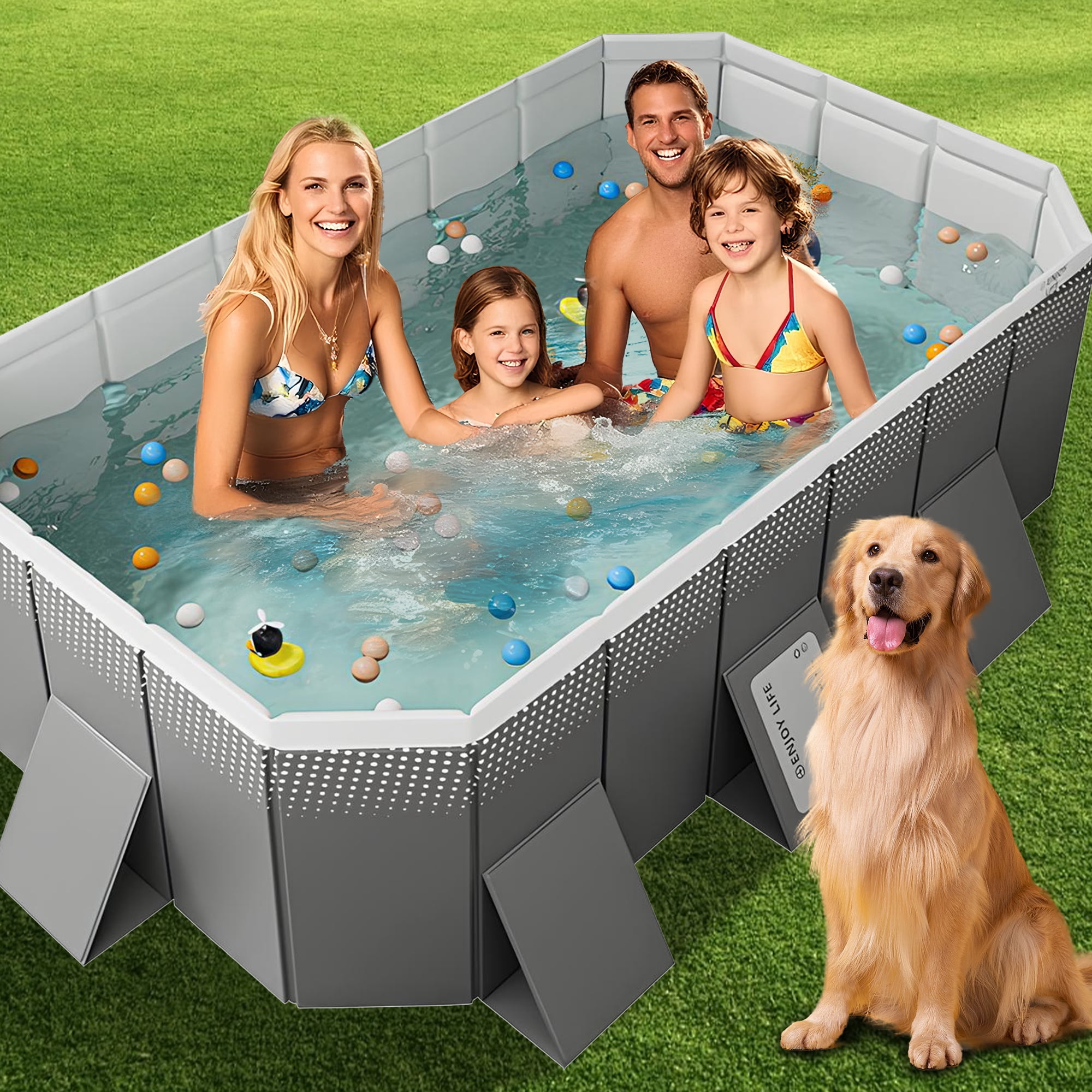 YYW 101 in Foldable Swimming Pool for 1-6 People, Non-Inflatable Above Ground Pool(Gray)
