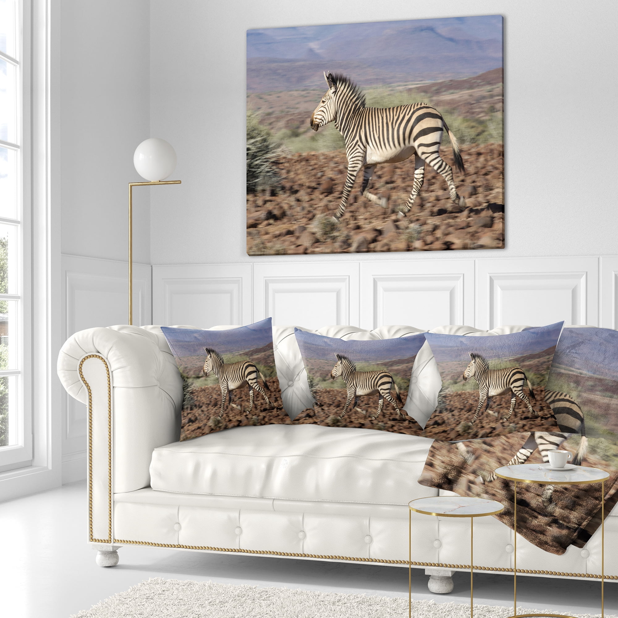 Designart Zebra in Damaraland - Landscape Photography Throw Pillow - 18x18