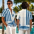thumbnail image 2 of Psesaysky Blue Palm Sea Stripe Couple Matching Outfit 2026 Womens Sleeveless Dress with Pockets Men’s Shirts Short Sleeve Buttons Shirts or Beach Guest Tunic Sundress Plus Size, 2 of 7