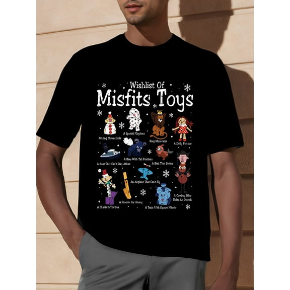 [Misfit Christmas, Funny Shirt] Christmas Misfit Toys Shirt - A Bit Of A Misfit Rudolphs The Red Nosed Reindeer Graphic T-shirt - Black, Men's Short Sleeve, Funny 340009