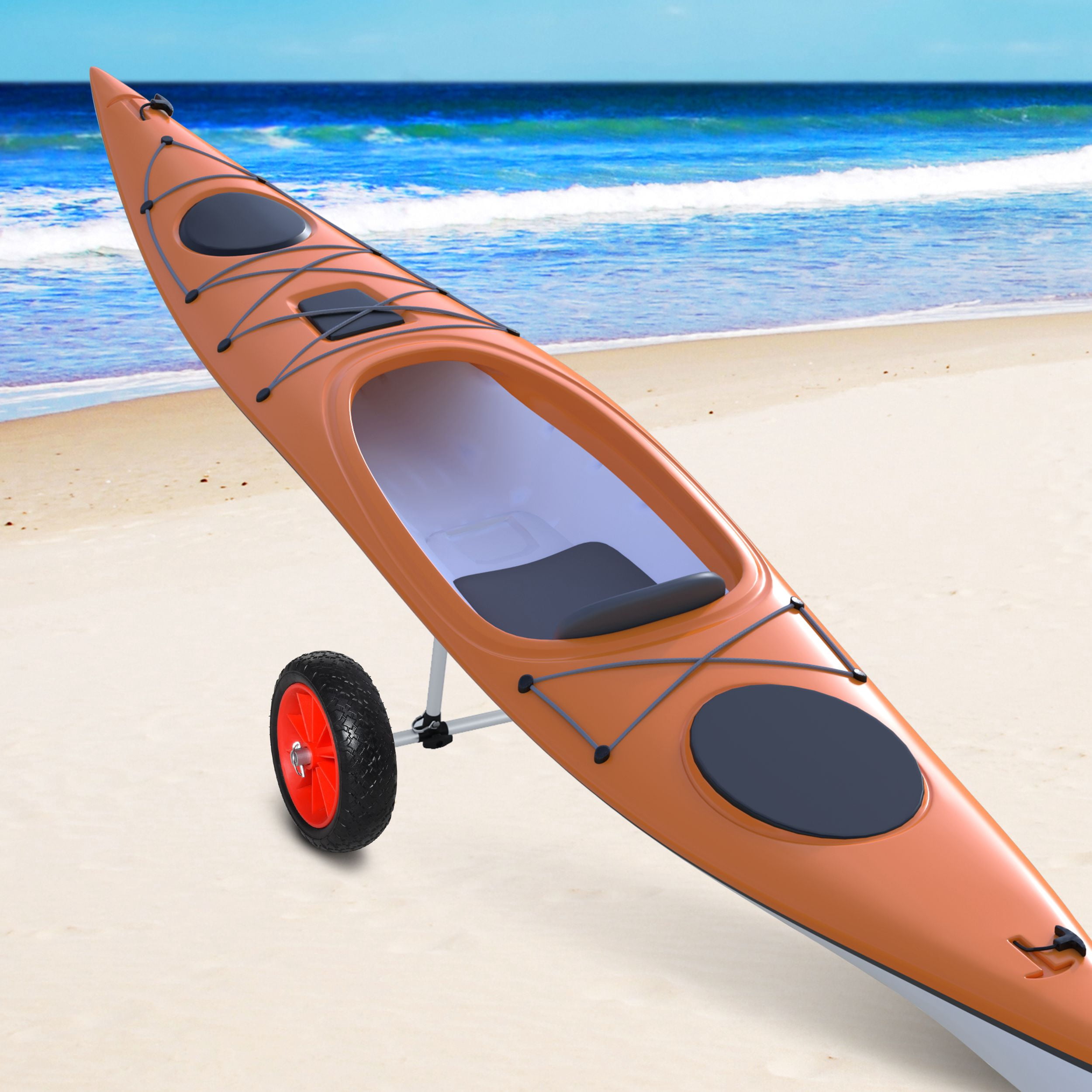 Soozier Universal Kayak Cart, Trolley Trailer Kayak Wheels with Strong Aluminum Frame, Adjustable Width Crossbar, & Large Tires,