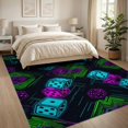 thumbnail image 3 of ODIKA 8'x10' Washable Area Rug Durable, Non-Slip Gamer Glowing Dice Geometric Contemporary Motif Throw Alfombra for Living Room, Under Sectional, Family, 3 of 7