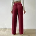 thumbnail image 4 of XFLWAM Women's Pleated Ribbed Sweatpants Drawstring Elastic High Waisted Wide Leg Palazzo Pants Casual Straight Leg Lounge Trousers Wine XL, 4 of 8