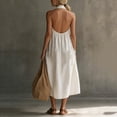 thumbnail image 6 of Miluxas Womens Halter Backless Maxi Dress Summer Sleeveless V Neck A Line Long Dresses with Pockets Y2k Going Out Dress Beach Vacation Outfits Beige, 6 of 7