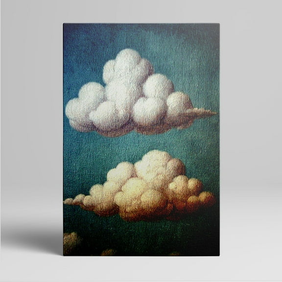 1pc Vintage - style Clouds Canvas Wall Art, Soft White and Golden - hued Clouds against a Teal Sky, Framed Decor room hanging Wall Picture Decor for Home Gifts, living room, bathroom, bedroom,