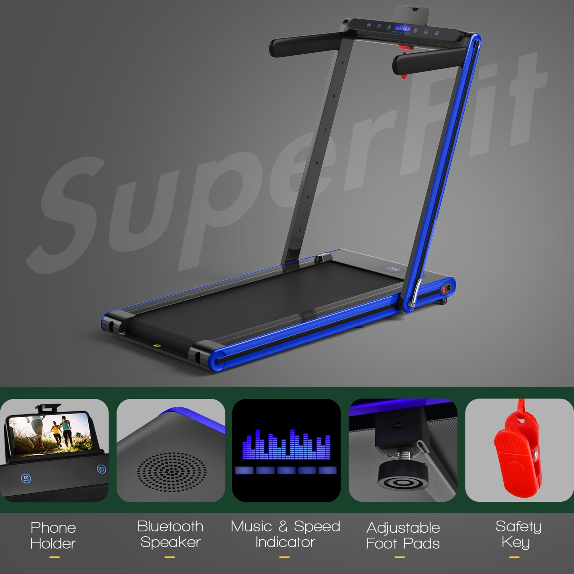Gymax 2.25HP Folding Treadmill 2-in-1 Walking Running Machine w/ APP & Remote Control Blue