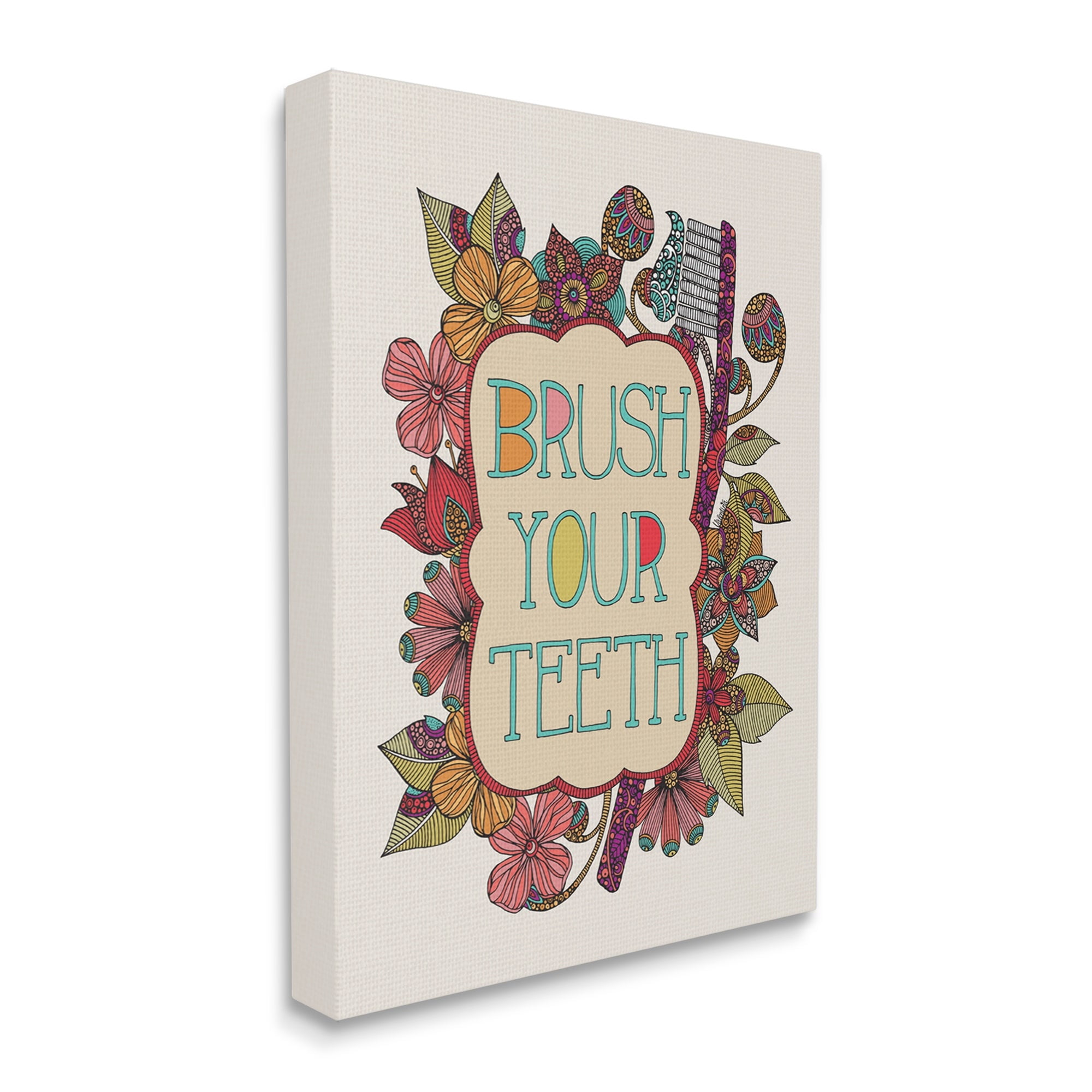 Stupell Industries Intricate Floral Shapes Brush Your Teeth Toothbrush Graphic Art Gallery Wrapped Canvas Print Wall Art, Design by Valentina Harper