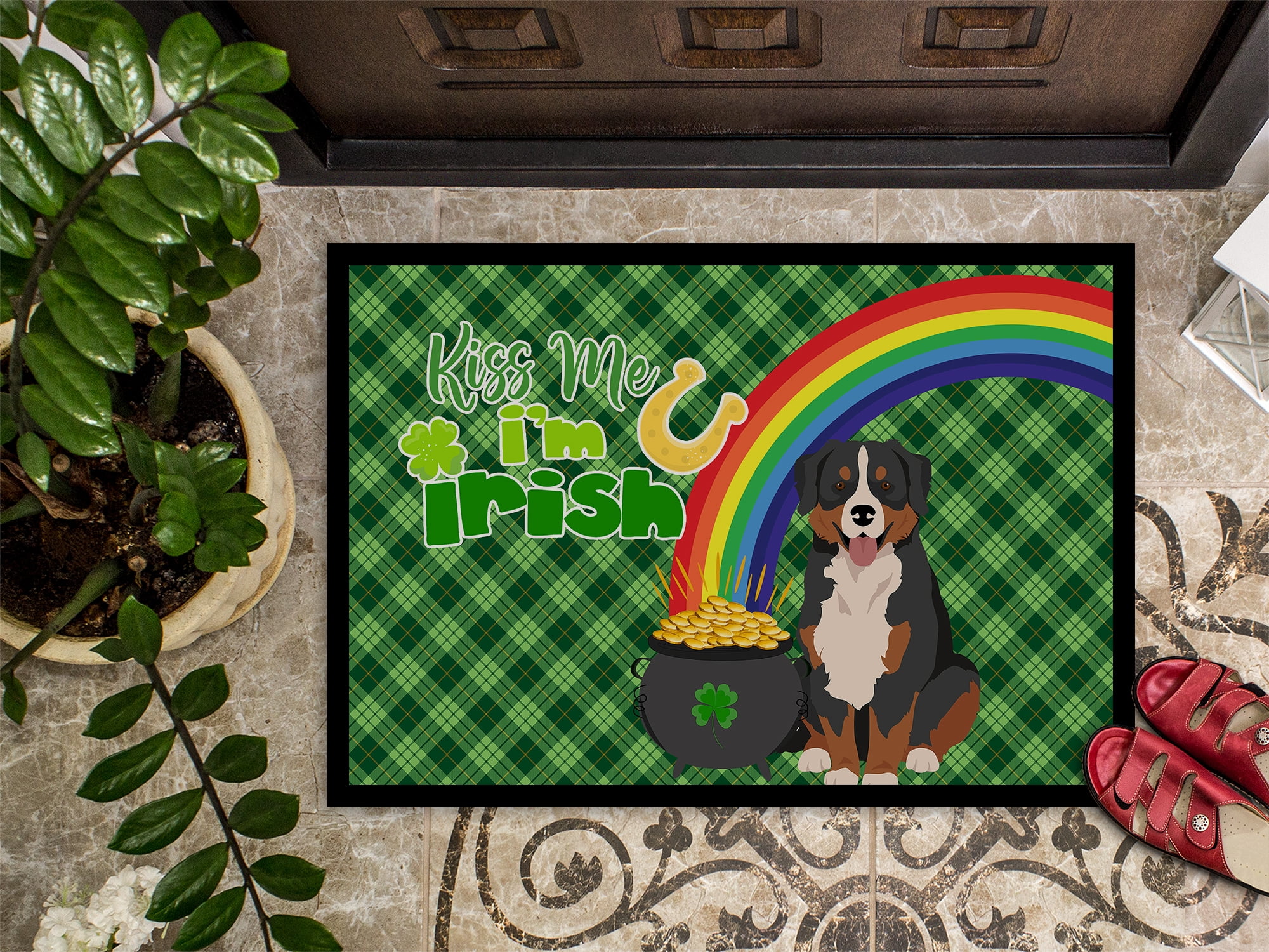 Bernese Mountain Dog St. Patrick's Day Indoor or Outdoor Mat 24x36 36 in x 24 in