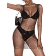 thumbnail image 4 of Women Hollow Out Crystal Diamond Beach Dress Summer Blouse Swimsuit Bikini Cover Up, 4 of 5