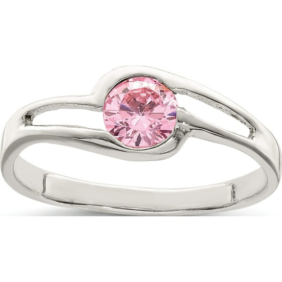 Sterling Silver Pink Round Bezel Cz Ring (Size 6) Made In Thailand qr4376-6