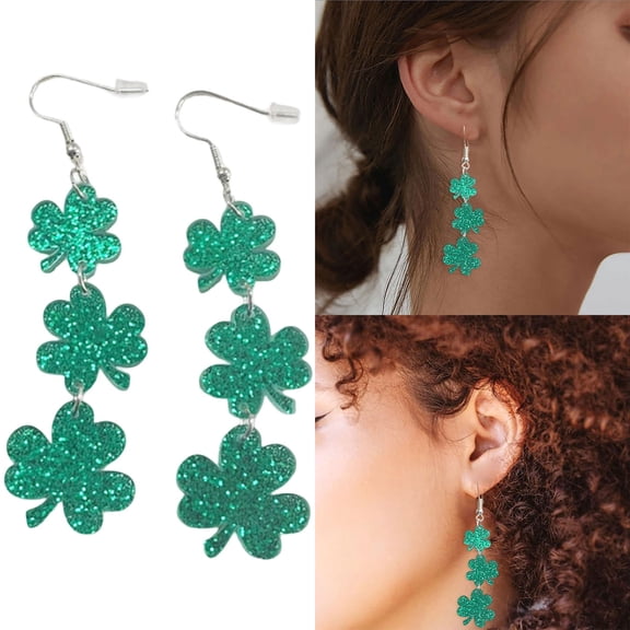 St. Patrick's Day Drop Earrings for Women - Dangling Three Leaf Shape Pattern, Green Irish Festival Earrings for Holiday Outfits and Saint Patrick's Day Gift