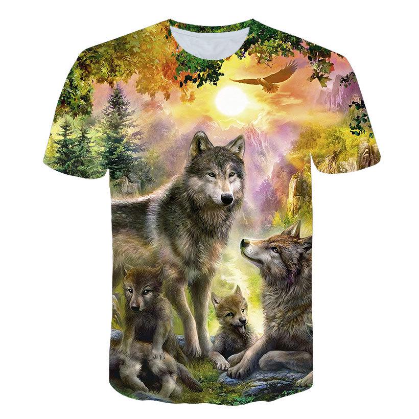 Kids T-shirt Boys Animal Cat Wolf 3D Print Graphic Tee Shirt White Children Tops