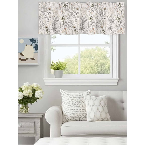 Curtain Valance for Windows,Spring Flower Leaves Botanical Kitchen Valances Rod Pocket Short Curtains,Country Plant Seamless Window Treatment Panel for Bedroom Bathroom 60"x18"