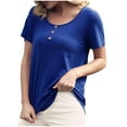 thumbnail image 2 of Fesfesfes Linen Tops for Women's Casual Loose Solid Color Crewneck Short Sleeve Button T-Shirt Tops 10(XL), 2 of 7