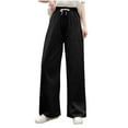 thumbnail image 2 of ClodeEU Women's High Waisted Linen Pants ,Wide Leg Trousers With Pockets,Elastic Waist Pant With Drawstring Black,Womens Plus XL, 2 of 4
