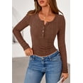 thumbnail image 3 of Camisa de Mujer PRETTYGARDEN Marrón Henley Ajustada M, 3 of 8