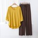 thumbnail image 2 of Conjunto de pijama con cuello en V para mujer: top de manga 3/4 y pantalones anchos, color liso, ropa de dormir ligera, tallas L/XL, 2 of 3