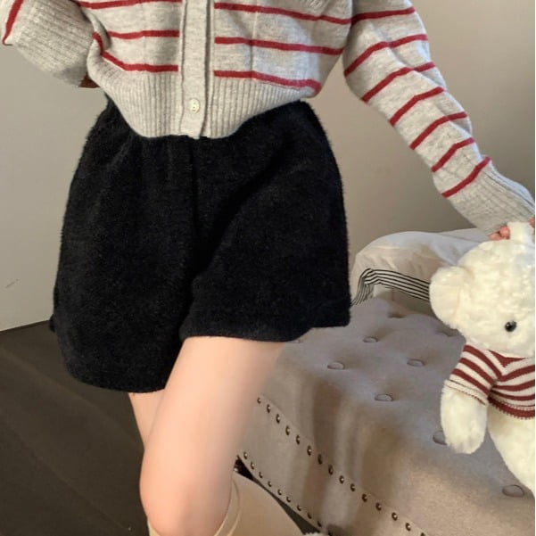Pantalones casuales de terciopelo de cintura alta para mujer, pantalones cortos pequeños de otoño e invierno, pantalones holgados de pierna ancha