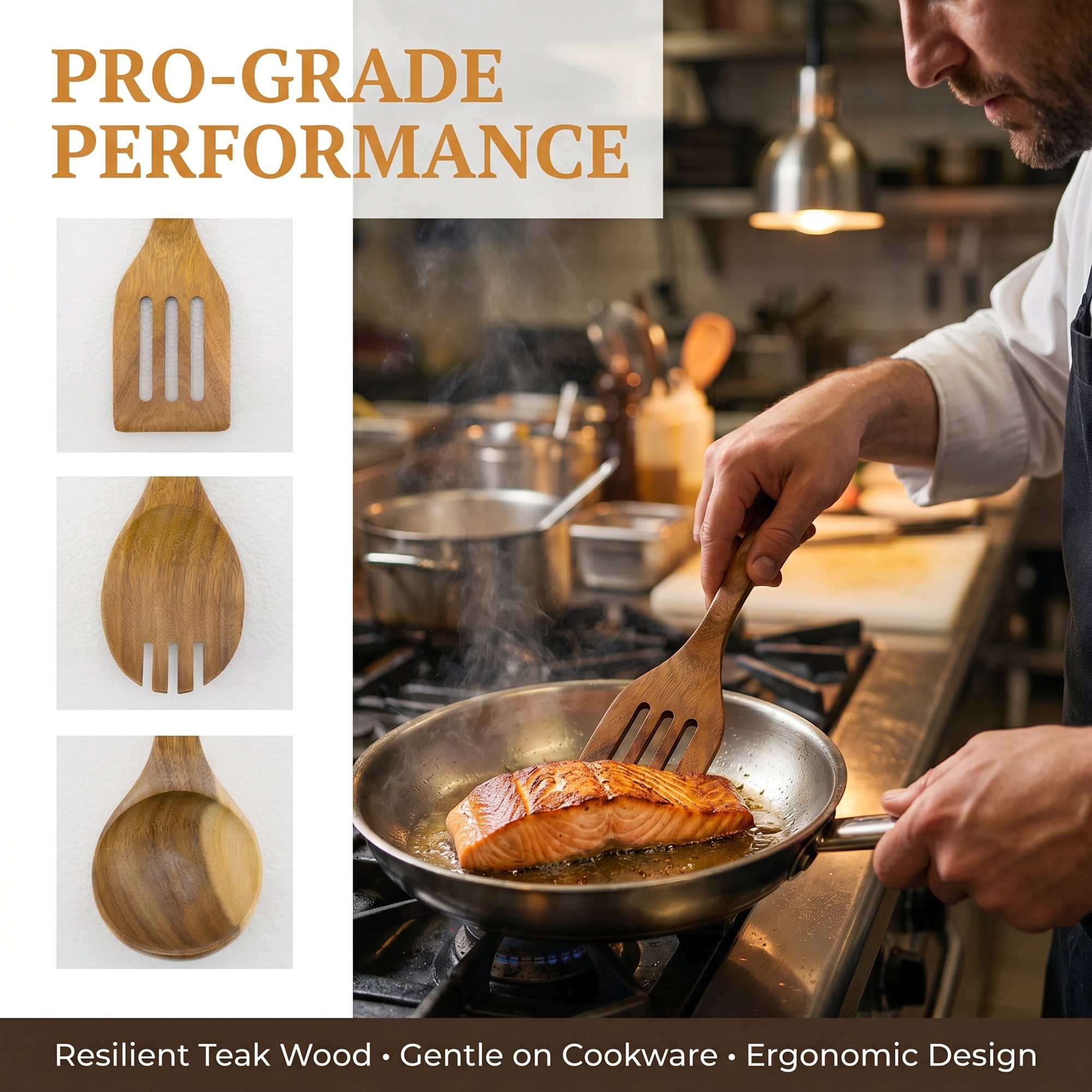 Unique Bargains Wood Solid Color Kitchen Utensil Set, Essential Kitchen Gadgets Brown C 6