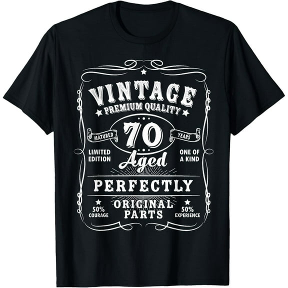 Vintage 70th Birthday Decorations Men Funny 70 Birthday T-ShirtMen and women, Black T-shirt, size: Extra large