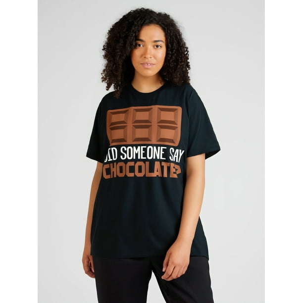 Camiseta divertida con el estampado "¿Alguien dijo chocolate?" - 100 % algodón, resistente y suave, ideal como regalo para hombres, mujeres, padres y amigos. Negra con diseño de broma de cacao. Ideal