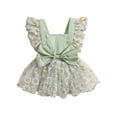 thumbnail image 1 of Kmbangi Robe Barboteuse d'Été pour Bébé Fille, Manches Volantées, Encolure Carrée, Imprimé Floral, Nœud, Tulle Patchwork, Robes pour 0-24 m, 1 of 9