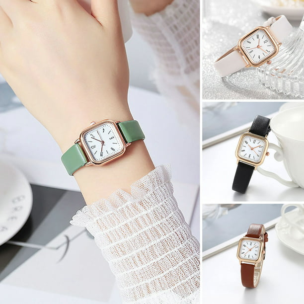 Women Watch Square Dial Adjustable Faux Leather Strap Elegant Minimalistic  Gift Fashion Jewelry High Accuracy Metal Dress Wrist Watch for Daily 