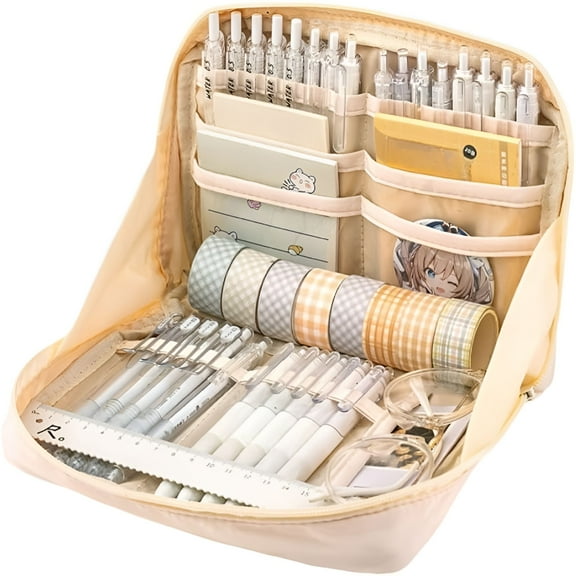 CCOCC Cute Aesthetic Pencil Case - Large Capacity Canvas Pen Pouch Bag