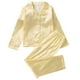 thumbnail image 1 of Odeerbi 8-13 Años Niños Niñas Pijama Verano Satén Rayas Manga Larga Solapa Muesca Camisa Pantalones Conjunto Suave Pijama, 1 of 9