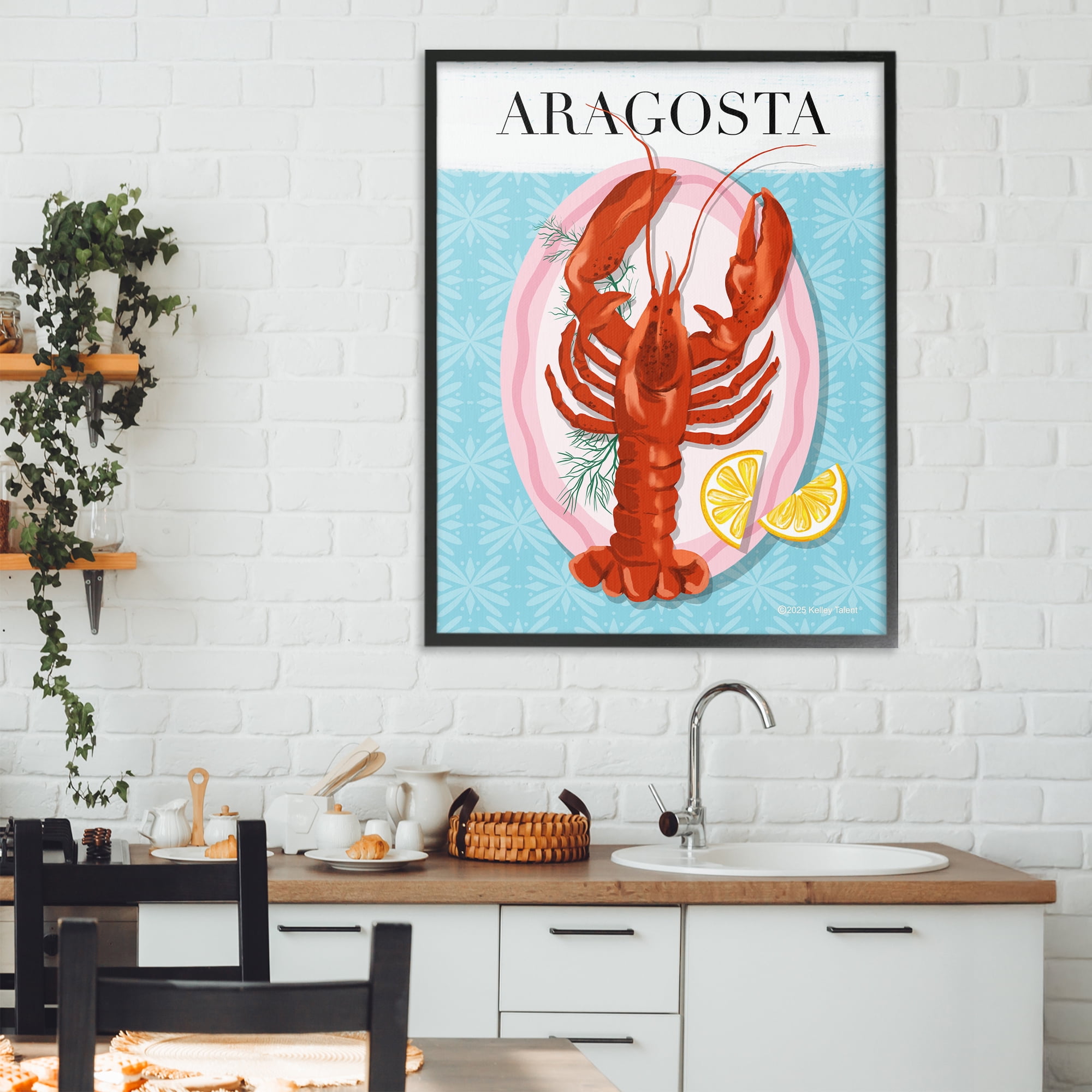 Stupell Industries Aragosta Lobster Dish Black Framed Giclee Art, design by Kelley Talent