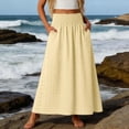 thumbnail image 2 of Aihuaihua Womens Boho Maxi Skirt Summer Eyelet Hollow Flowy Skirts High Waist Casual Skirt with Pockets A Line Pleated Vacation Skirts Light Yellow XL, 2 of 6