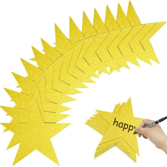 Tutuviw 80Pcs Glitter Gold Stars Cutouts,6in Star Double Printed Paper,Glitter Star Cutouts,Star Cut Outs Stickers Cardboard Stars Decorations for Party Bulletin Board Room Wall,Movie Theme Party