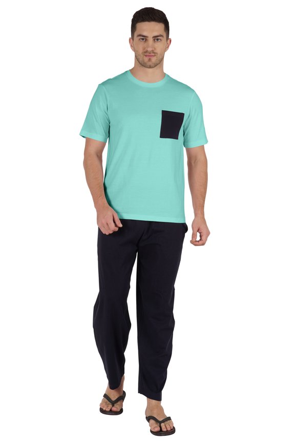 Solid Cotton Pajama Set&nbsp;Half Sleeve Shirt With Pajamas&nbsp;Loose fit 2 Pc Nightwear Pj For Men's