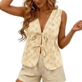 thumbnail image 2 of Women's Tank Tops Solid Color Deep V-Neck Tank Top with Floral Cutout and Tie-Front Detail Boho Style Cool Comfortable Summer Daily Wear Simple Office, 2 of 7