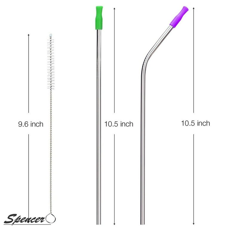 Spencer Stainless Steel Straws, Fits 30OZ Yeti Tumbler, 10.5in (4 Straight  & 4 Bent & 2 Brush)