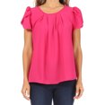 thumbnail image 5 of Women's Casual Solid Pleated Front Petal Cap Sleeve Round Neck Tee Blouse Top, 5 of 6