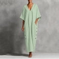 thumbnail image 2 of Levmjia Women's V Neck Dress Short Sleeve Solid Color Casual A Line Dress with Side Buttons Cotton Linen Blend Pockets Beach Vacation Daily Wear, 2 of 6