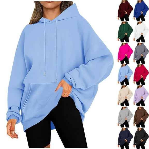 Brondbend Oversized Hoodies for Women Womens Pullovers Long Sleeve Solid Color Drawstring Front Pocket Casual Top Loose Fit Fall Winter Comfortable Party Workout Fashion Top (Beige)