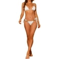 thumbnail image 2 of Women's Chain Linked Detail Textured Bikini Sets 2 Pieces Tie Side Triangle Thong Bottom Swimsuit Bathing Suits X-Small White, 2 of 5