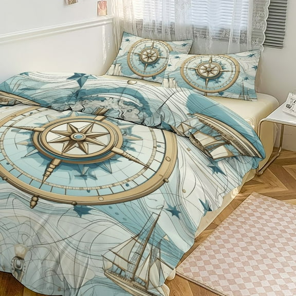 Retro Sail Bedding Sets Twin Duvet Cover 3 Piece Cute Bed Set for Boys Girls Kid