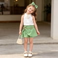 thumbnail image 2 of Glisme Girls Outfit Set Flower Sleeveless Halter Tops With Shorts Outfit Durable Wear Girls Set Size 5-6 Years Green, 2 of 9