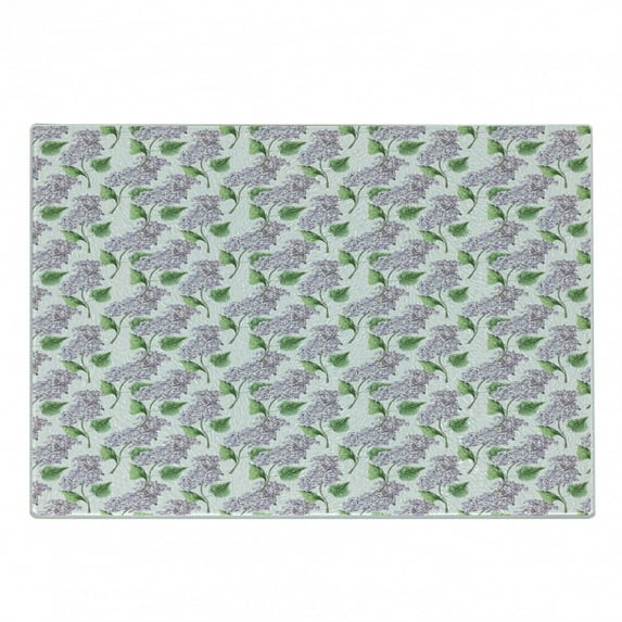 Lilac Cutting Board, Watercolor Hand Drawn Style Aromatic Herbal Growth Countryside Cottage Theme Art, Decorative Tempered Glass Cutting and Serving Board, Small Size, Lilac and Green, by Ambesonne