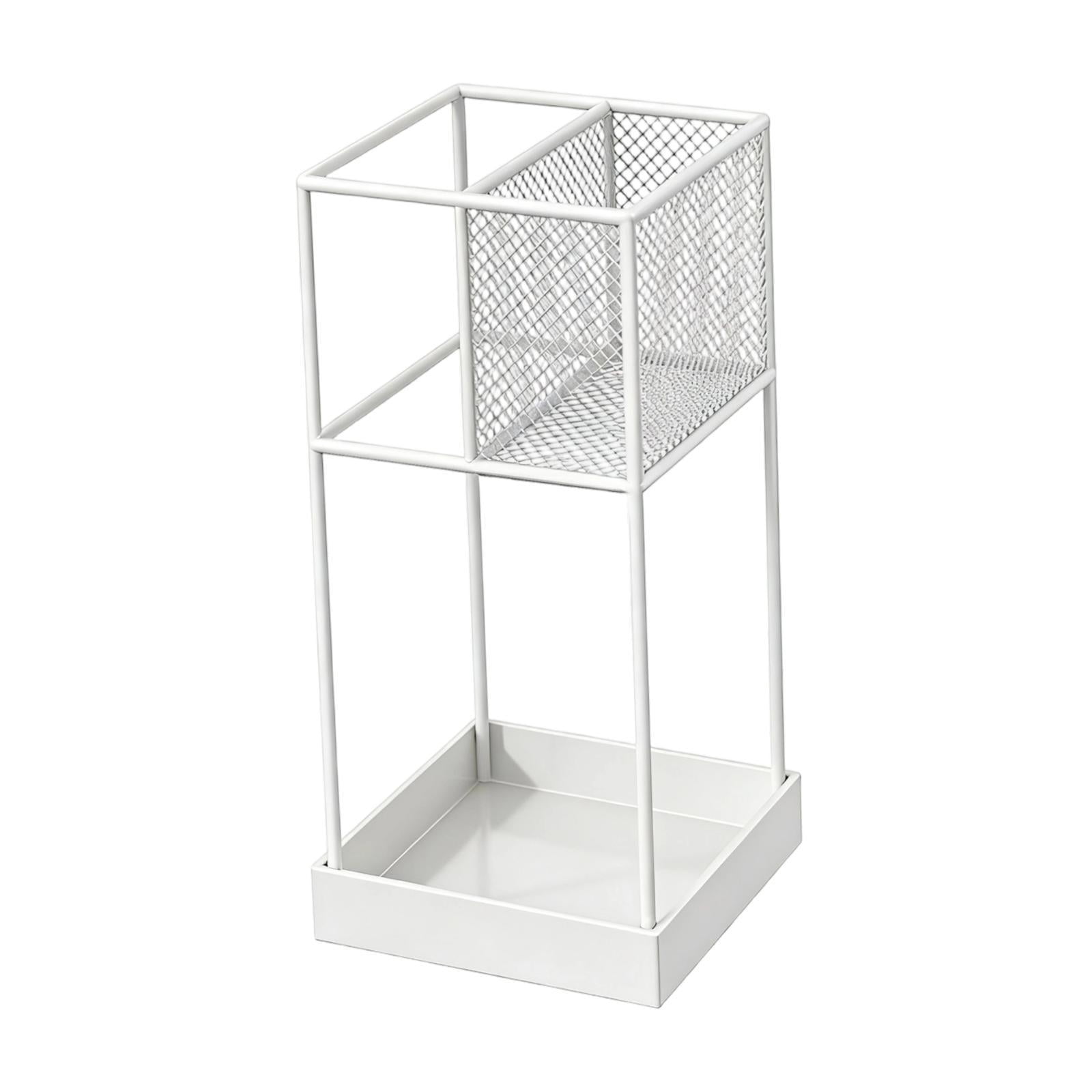 Fiocias Modern Iron Umbrella Holder Stand Anti Slip Storage Organizer Bin for Long Short White