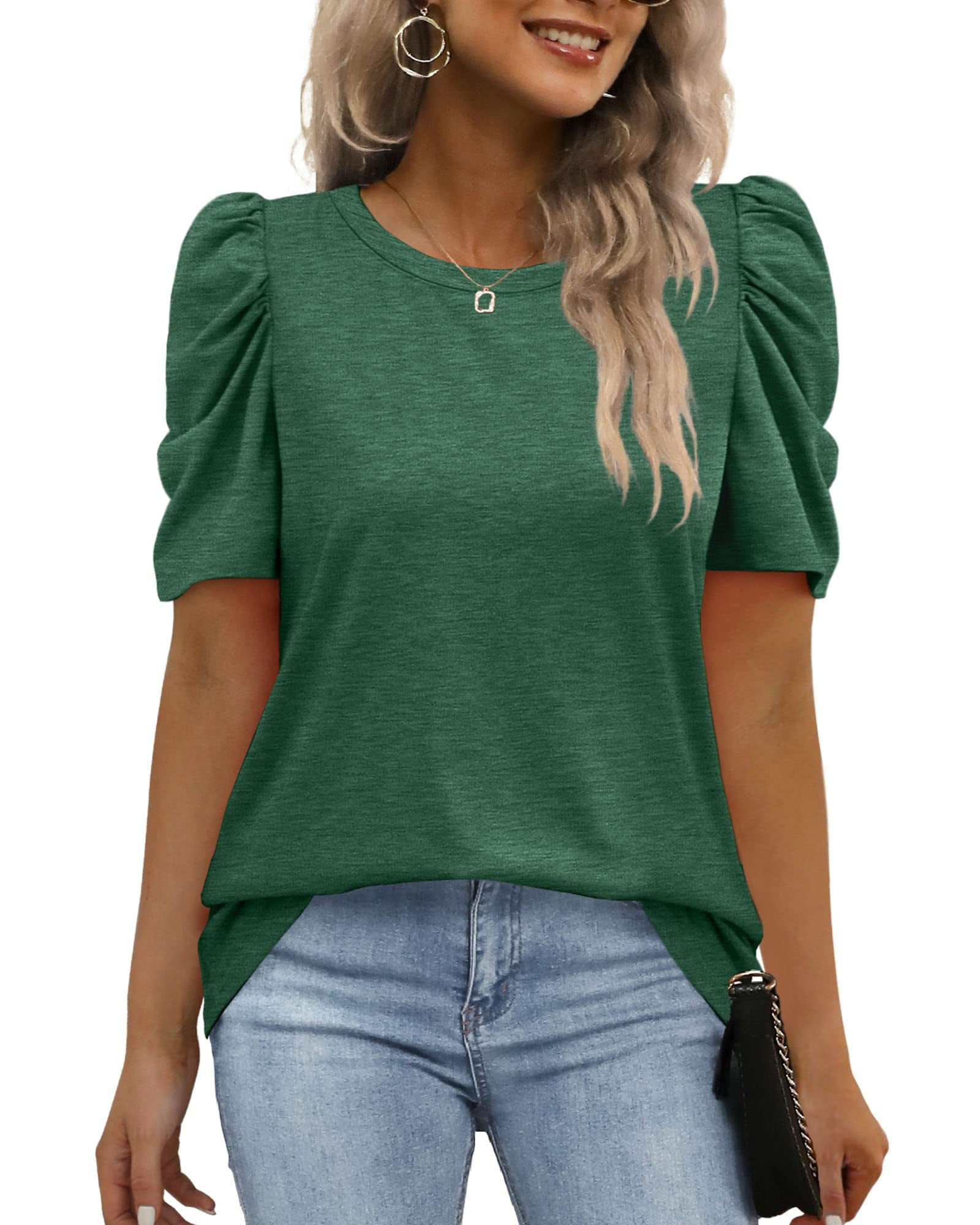 T Shirts for Women Puff Short Sleeve Womens Casual Crew Neck Tops Summer Tees