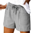 thumbnail image 2 of HKYNLAG Womens Shorts Summer Casual Elastic Waist Drawstring Shorts Striped Lightweight Lounge Short Pants with Pockets Dark Gray 2XL, 2 of 4